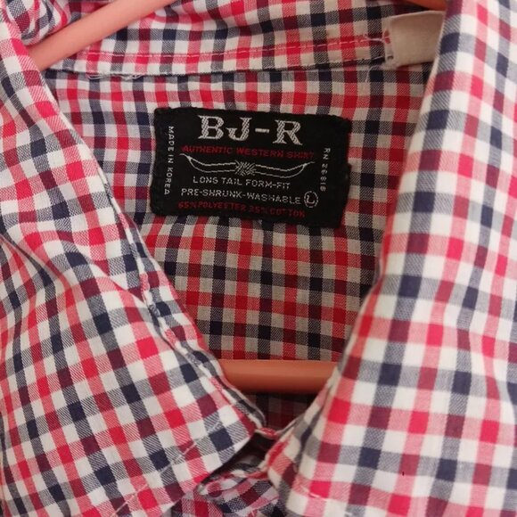 Vintage BJ-R Men's Western Shirt size Large Long Tail Form Fit Pearl Snaps - Picture 2 of 7